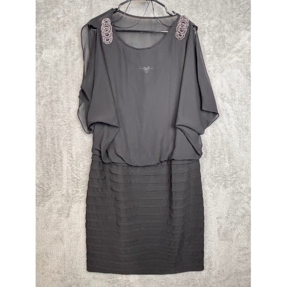 R & M Collection Black Dress Womens 16T Embellished Sheer Overlay Party